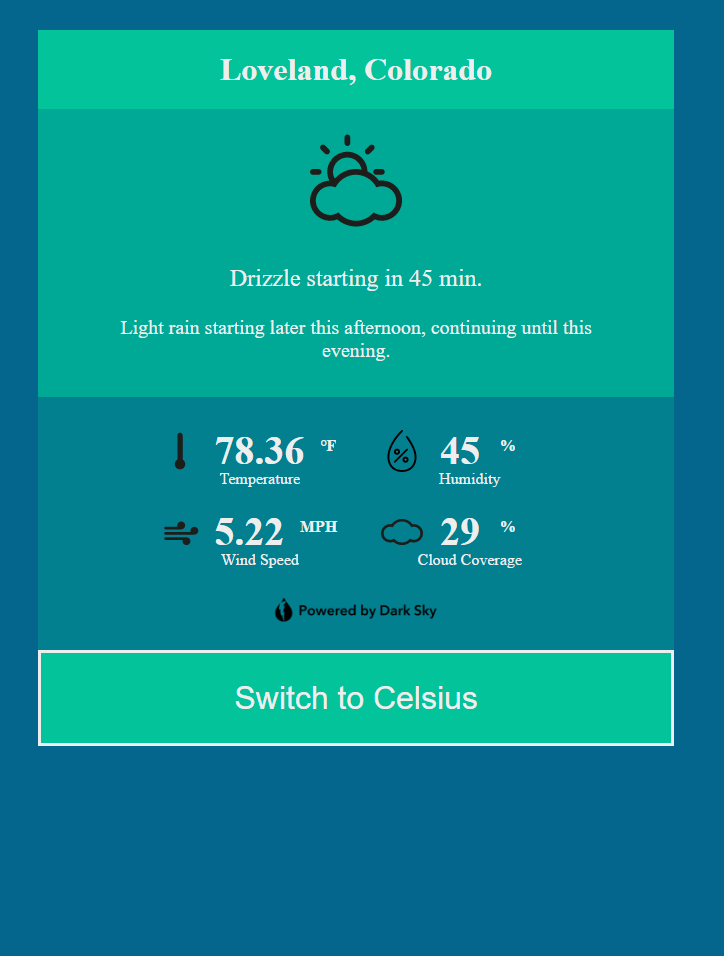 Screenshot of my local weather website / project.