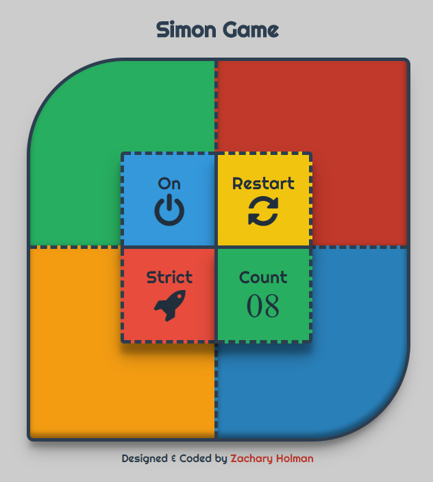 Screnshot of my simon game project / website.